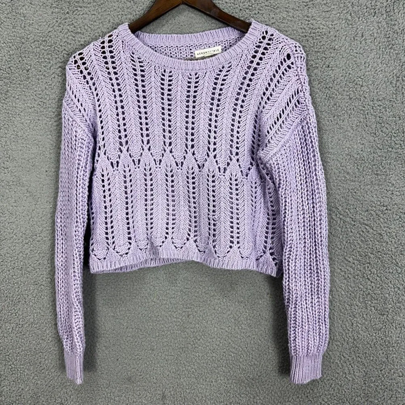 aeropostale sweater womens small purple open knit cropped wool blend cozy casual - Picture 1 of 7